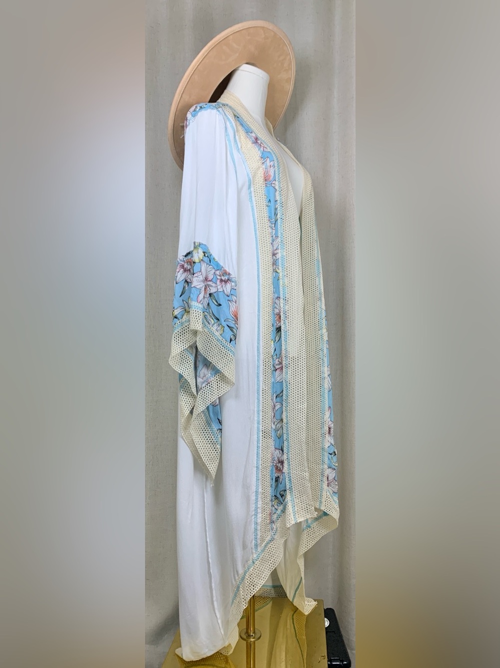 POL Floral Boho Kimono Duster Waterfall Bell Sleeve Open Front S - Picture 2 of 4